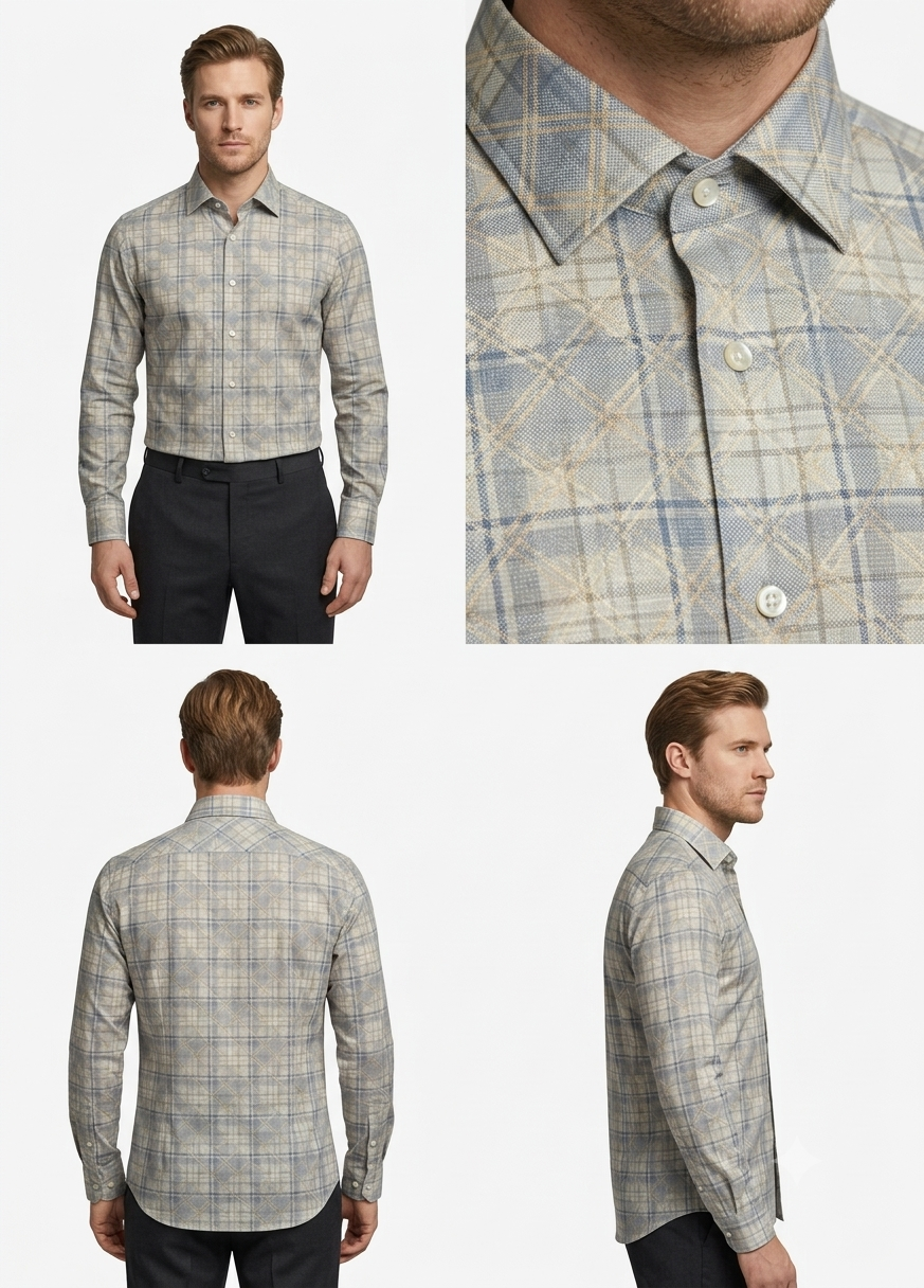 Beige Blue Heritage Check Shirt