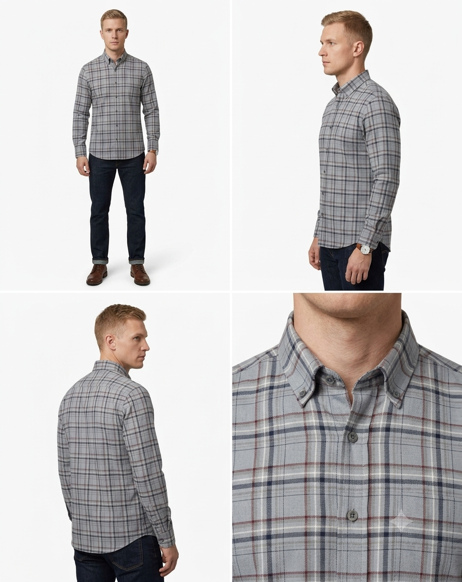 Men's Grey Navy Maroon Plaid Shirt – Button-Down Full Sleeve