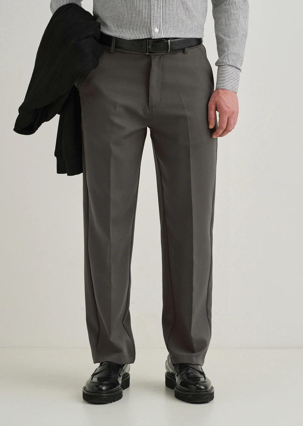 Men's Dark Grey 2-Way Stretch Straight Fit Formal Trousers