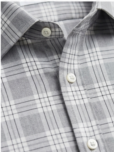 Men's Grey Plaid Formal Shirt – Slim Fit Spread Collar