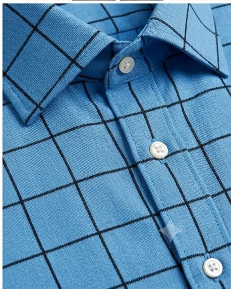 Men's Blue Windowpane Check Formal Shirt – Slim Fit Spread Collar