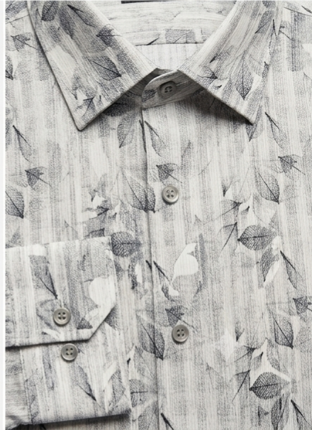Men's Grey Floral Stripe Print Shirt – Slim Fit Full Sleeve