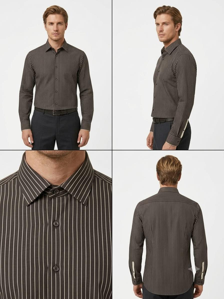 Coffee Brown Striped Formal Shirt