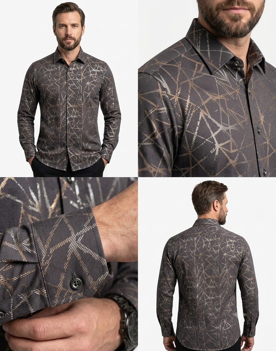 Charcoal Abstract Line Print Shirt