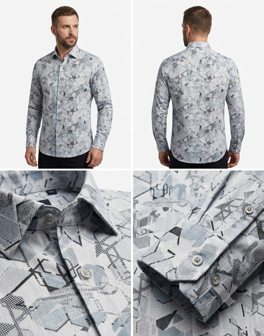Powder Blue Mosaic Print Formal Shirt