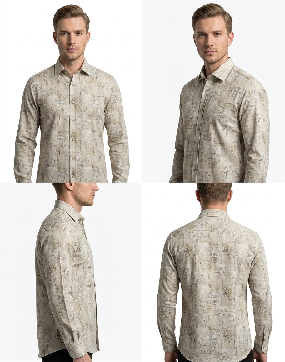 Men's Taupe Abstract Architectural Print Shirt