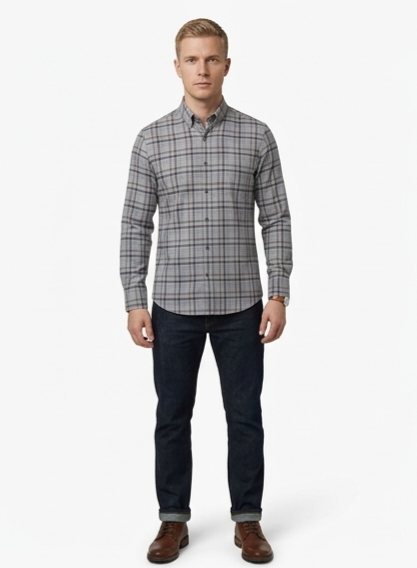 Men's Grey Navy Maroon Plaid Shirt – Button-Down Full Sleeve