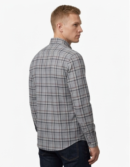 Men's Grey Navy Maroon Plaid Shirt – Button-Down Full Sleeve