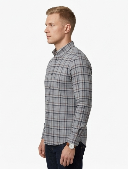 Men's Grey Navy Maroon Plaid Shirt – Button-Down Full Sleeve