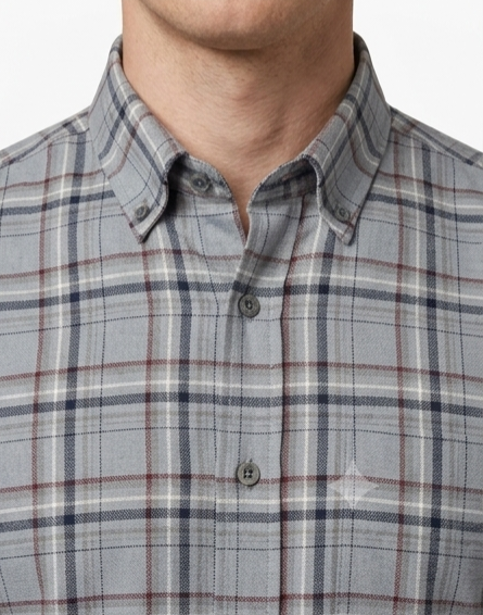 Men's Grey Navy Maroon Plaid Shirt – Button-Down Full Sleeve
