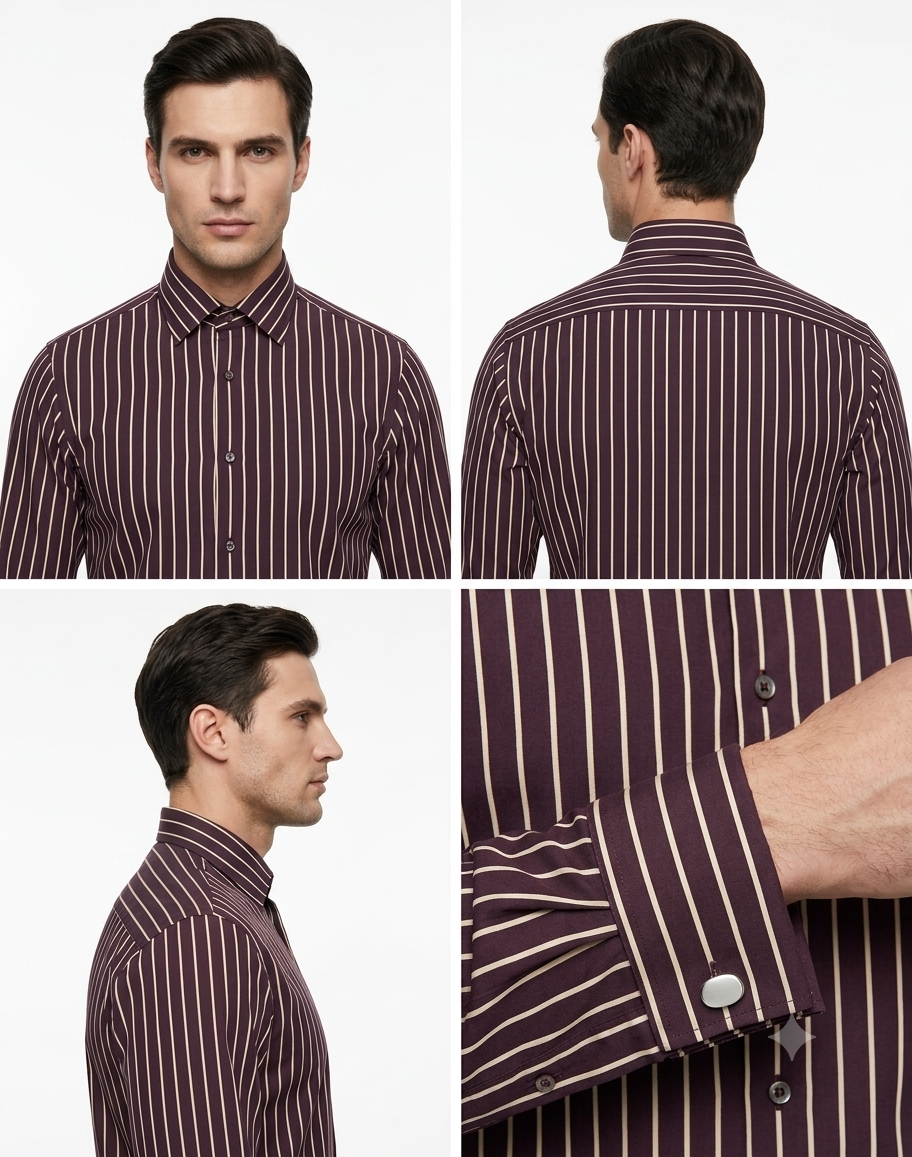 Men's Burgundy Striped Formal Shirt – Slim Fit French Cuff