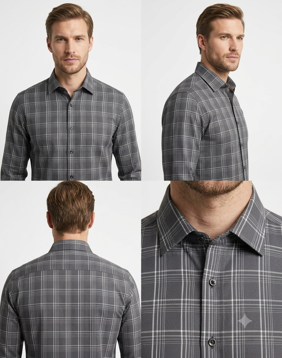 Graphite Fine Grid Check Shirt
