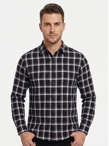 Men's Black White Check Shirt – Slim Fit Full Sleeve