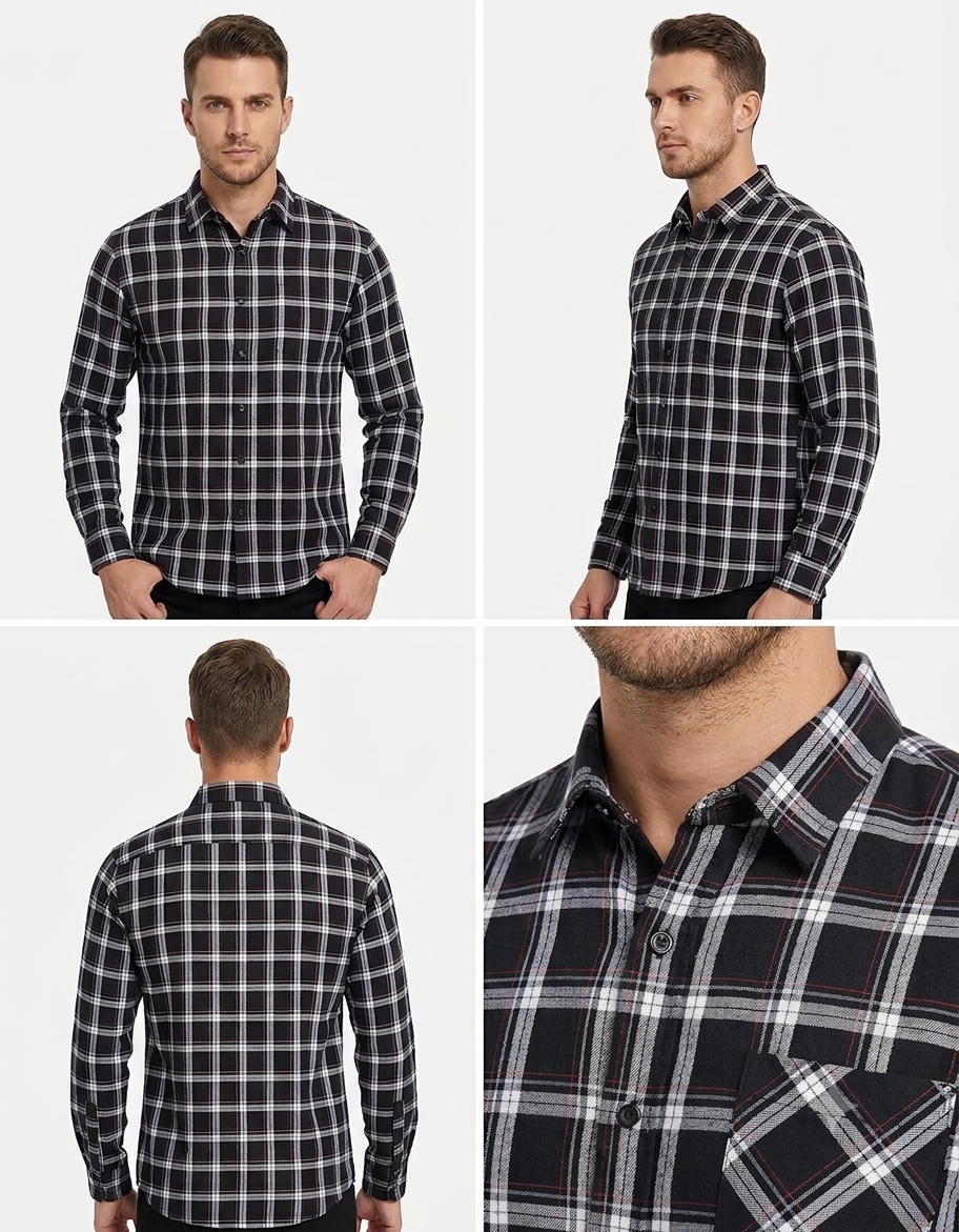 Men's Black White Check Shirt – Slim Fit Full Sleeve