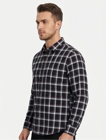 Men's Black White Check Shirt – Slim Fit Full Sleeve