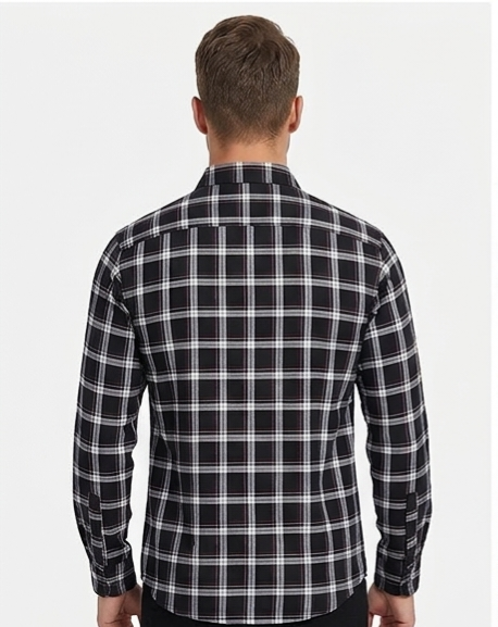 Men's Black White Check Shirt – Slim Fit Full Sleeve