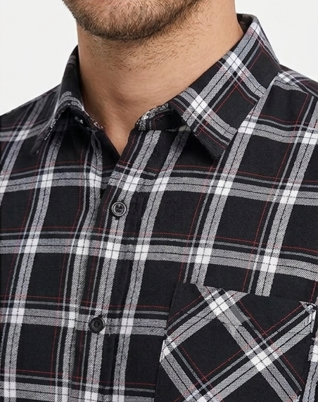 Men's Black White Check Shirt – Slim Fit Full Sleeve
