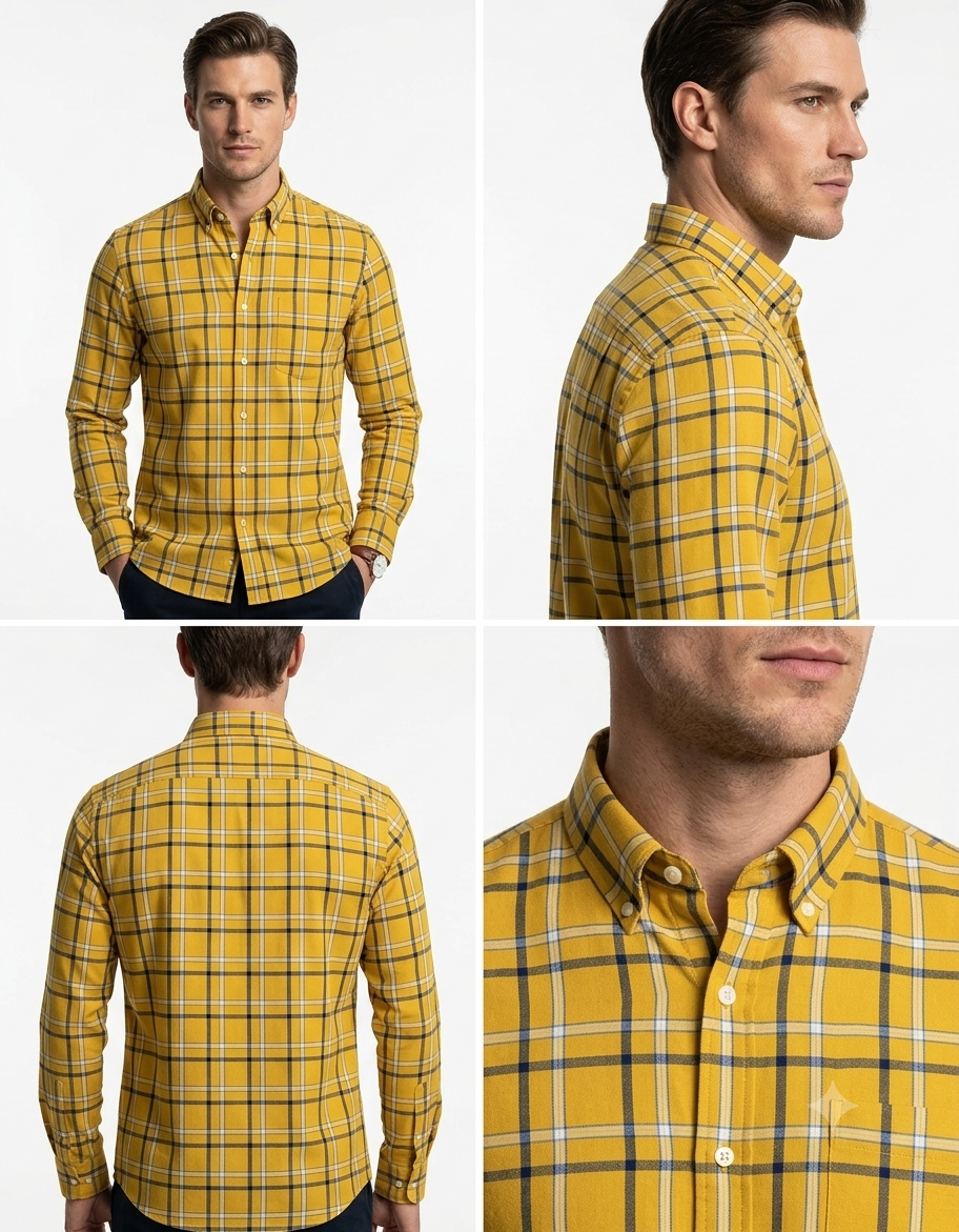 Men's Yellow Plaid Full Sleeve Shirt – Button-Down Casual Fit