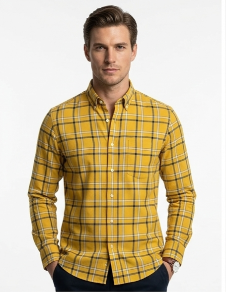 Men's Yellow Plaid Full Sleeve Shirt – Button-Down Casual Fit