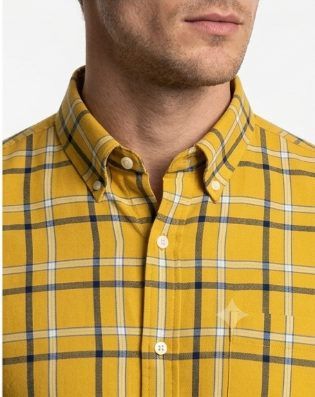 Men's Yellow Plaid Full Sleeve Shirt – Button-Down Casual Fit