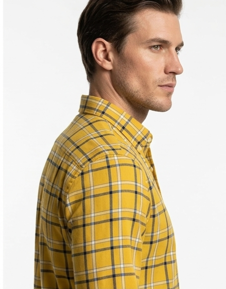Men's Yellow Plaid Full Sleeve Shirt – Button-Down Casual Fit
