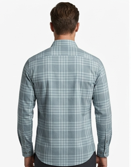Men's Sage Blue-Grey Plaid Shirt – Slim Fit Full Sleeve