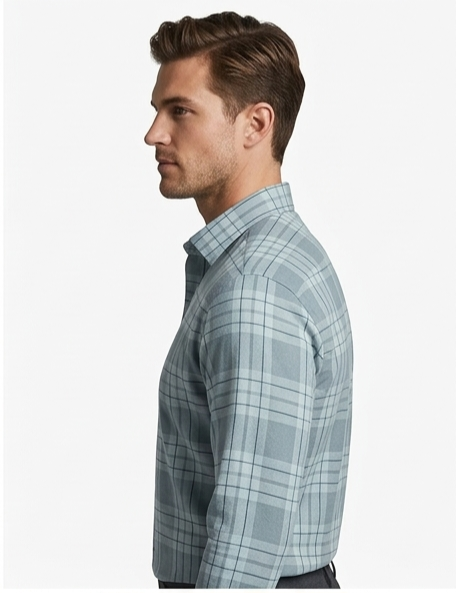 Men's Sage Blue-Grey Plaid Shirt – Slim Fit Full Sleeve