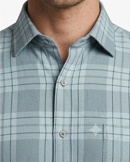 Men's Sage Blue-Grey Plaid Shirt – Slim Fit Full Sleeve