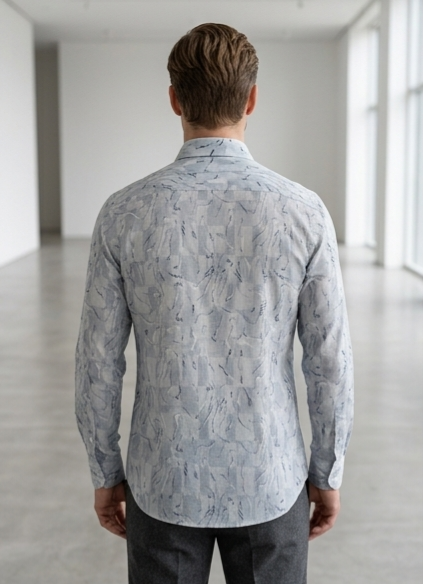 Men's Light Grey Abstract Print Shirt – Slim Fit Spread Collar
