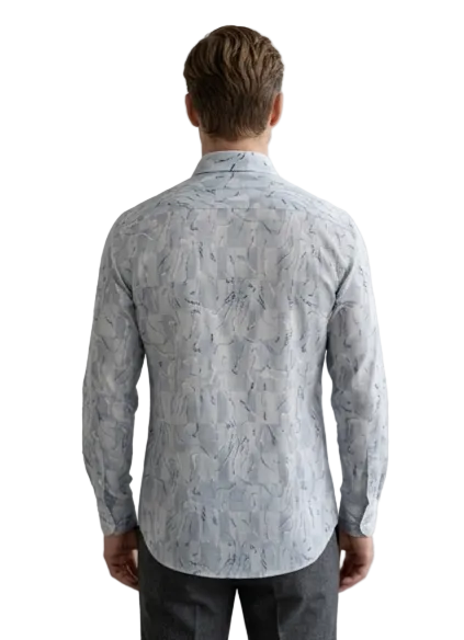 Men's Light Grey Abstract Print Shirt – Slim Fit Spread Collar