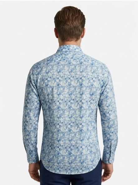 Men's Blue Geometric Print Shirt – Slim Fit Full Sleeve