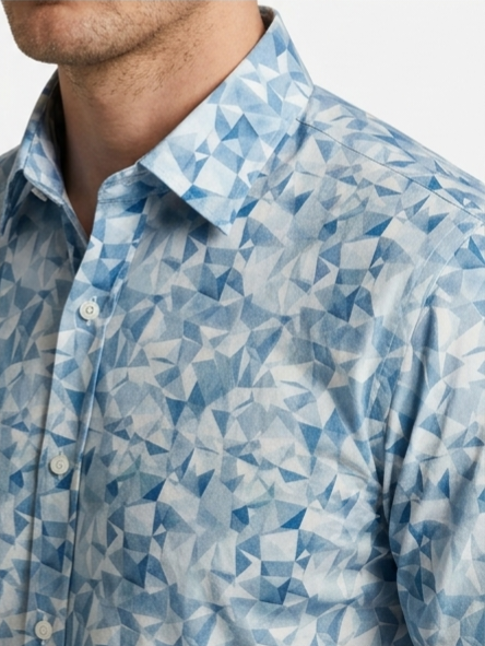 Men's Blue Geometric Print Shirt – Slim Fit Full Sleeve