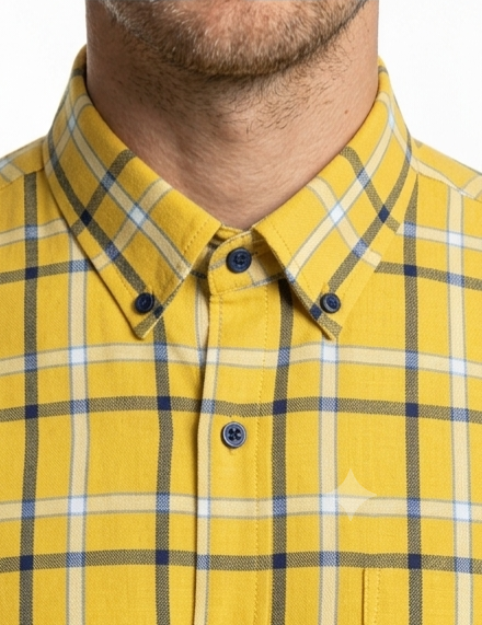 Men's Yellow Plaid Short Sleeve Shirt – Button-Down Casual Fit