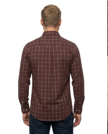Men's Burgundy Windowpane Check Shirt – Slim Fit Button-Down