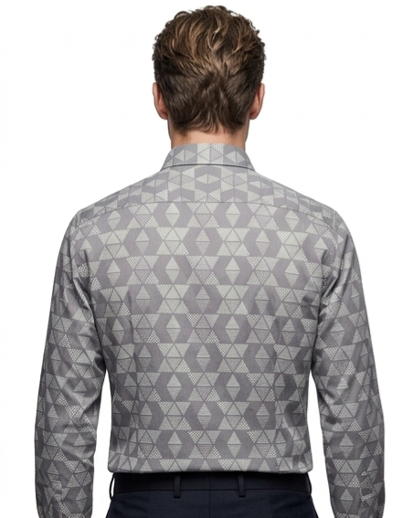 Men's Grey Geometric Print Shirt – Slim Fit Full Sleeve