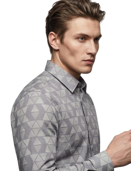 Men's Grey Geometric Print Shirt – Slim Fit Full Sleeve
