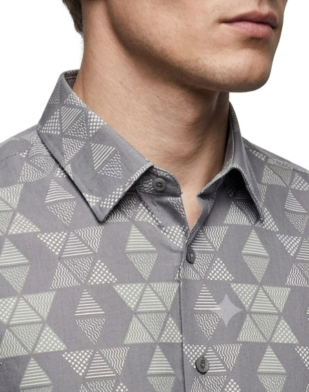Men's Grey Geometric Print Shirt – Slim Fit Full Sleeve