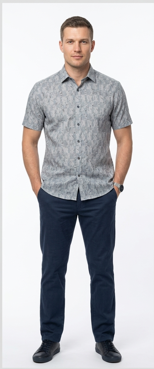 Men's Grey Printed Short Sleeve Shirt – Smart Casual Fit
