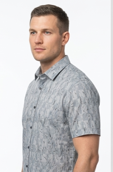 Men's Grey Printed Short Sleeve Shirt – Smart Casual Fit