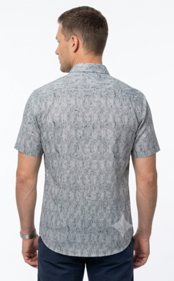 Men's Grey Printed Short Sleeve Shirt – Smart Casual Fit