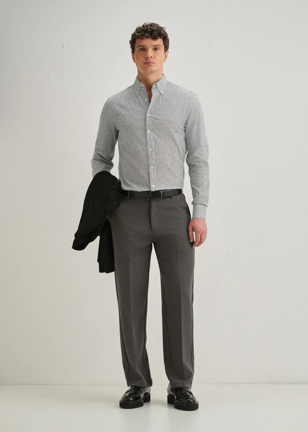 Men's Dark Grey 2-Way Stretch Straight Fit Formal Trousers