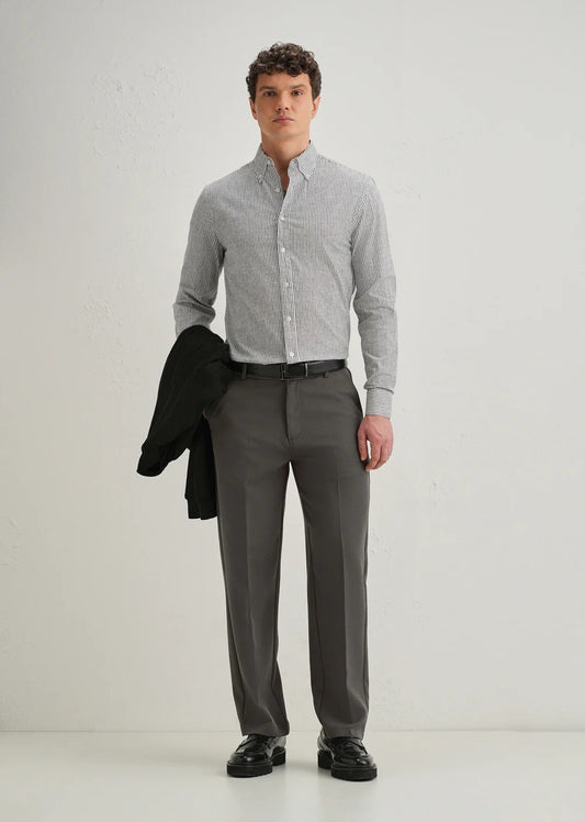 Men's Dark Grey 2-Way Stretch Straight Fit Formal Trousers
