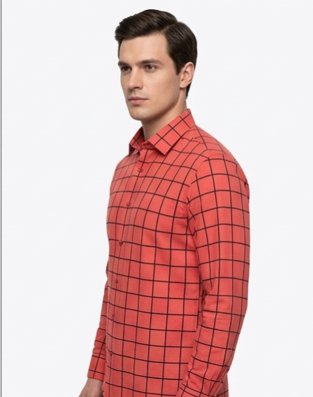 Coral Grid Check Formal Shirt