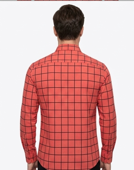 Coral Grid Check Formal Shirt