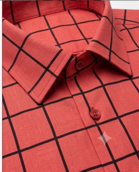 Coral Grid Check Formal Shirt
