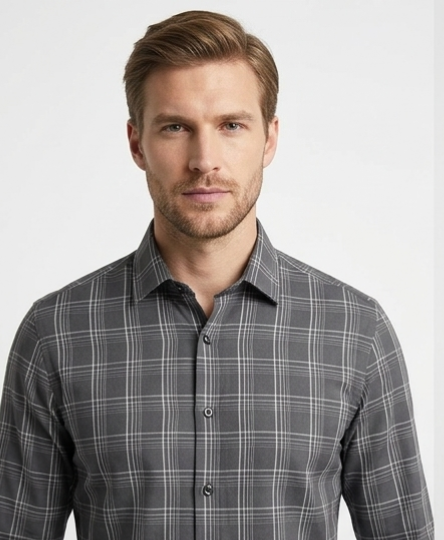 Graphite Fine Grid Check Shirt
