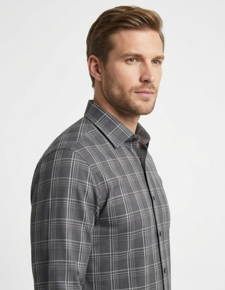 Graphite Fine Grid Check Shirt