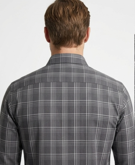 Men's Olive Green Windowpane Check Shirt – Slim Fit Spread Collar