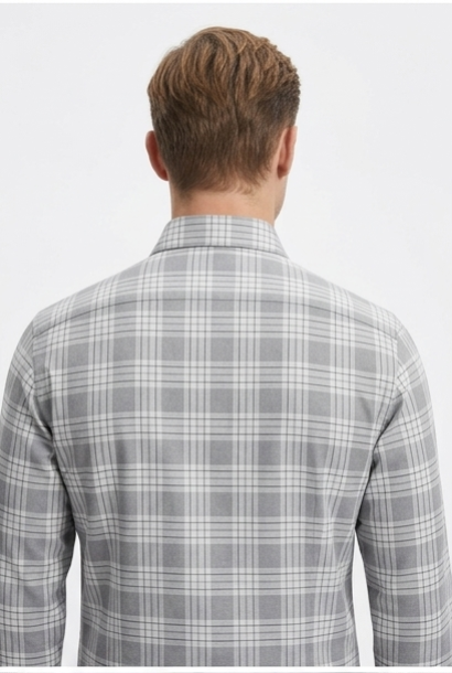 Men's Grey Plaid Formal Shirt – Slim Fit Spread Collar