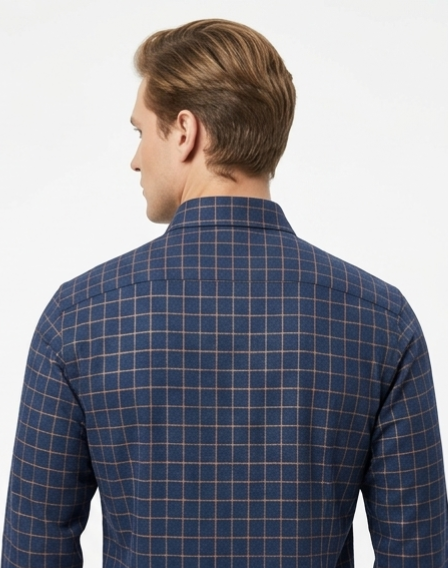 Men's Navy Windowpane Check Formal Shirt – Slim Fit Full Sleeve